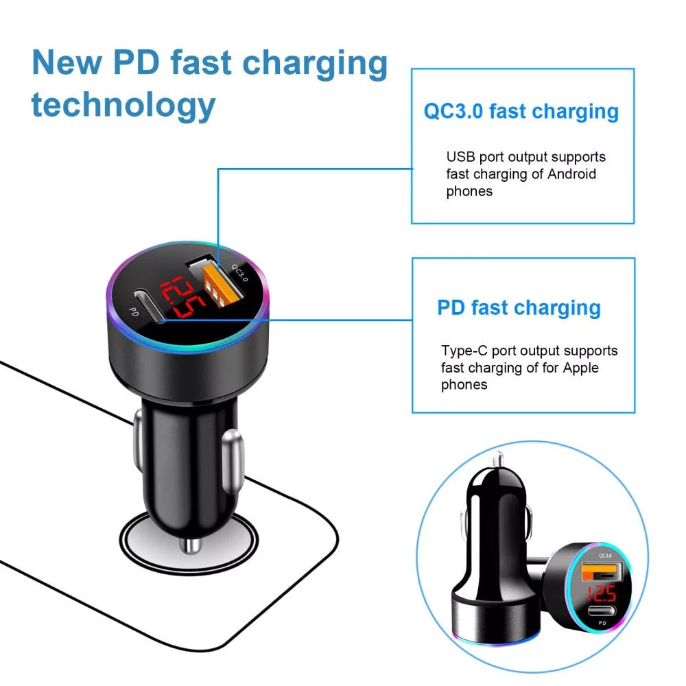 2-Port USB Type C Car Charger for SUVs Trucks (QC3.0)