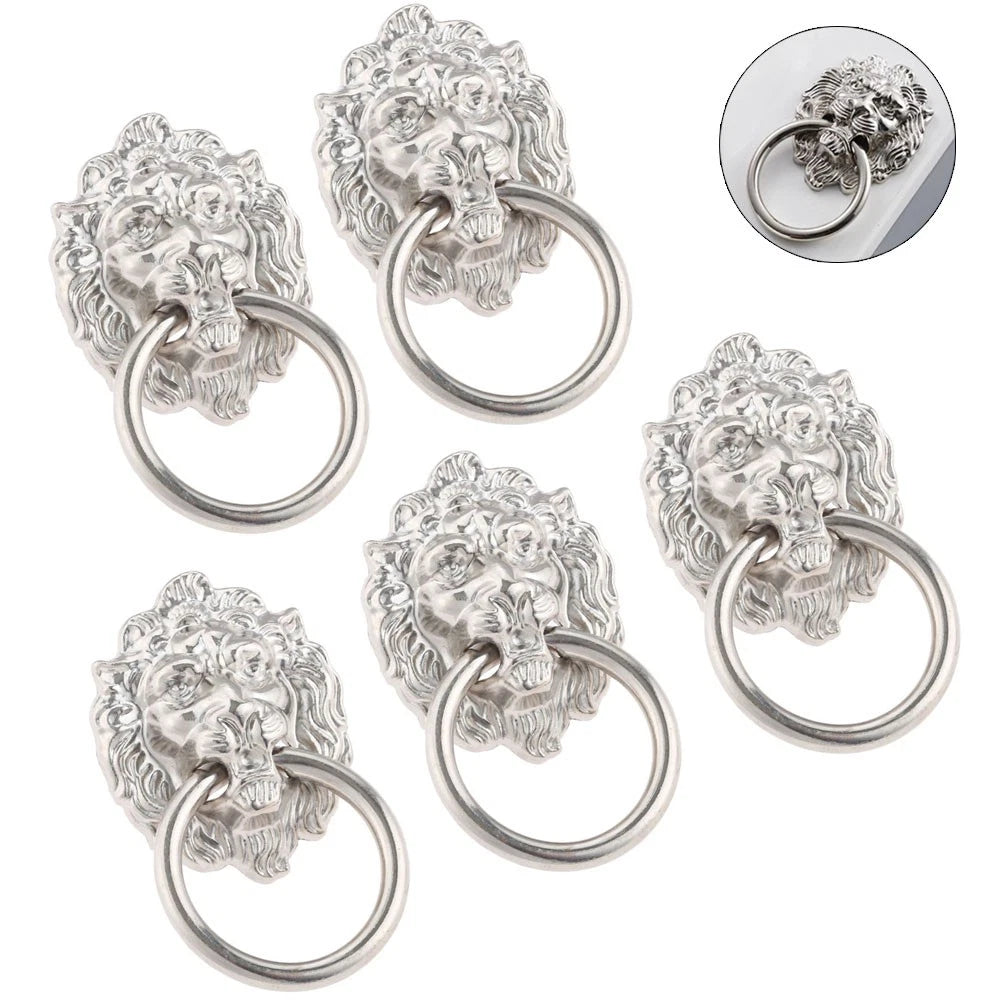 5X Zinc Alloy Lion Head Door Pull Handle Ring Drawer Cabinet Knob Hardware Decor