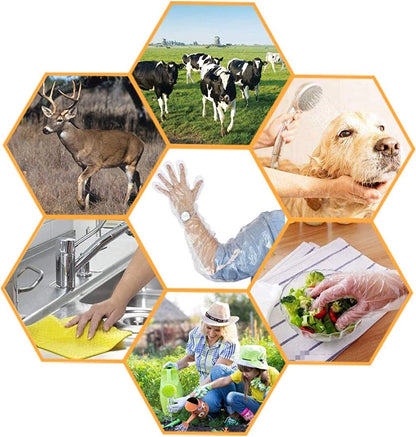 50 Pcs Disposable Long Arm Plastic Film Veterinary Gloves