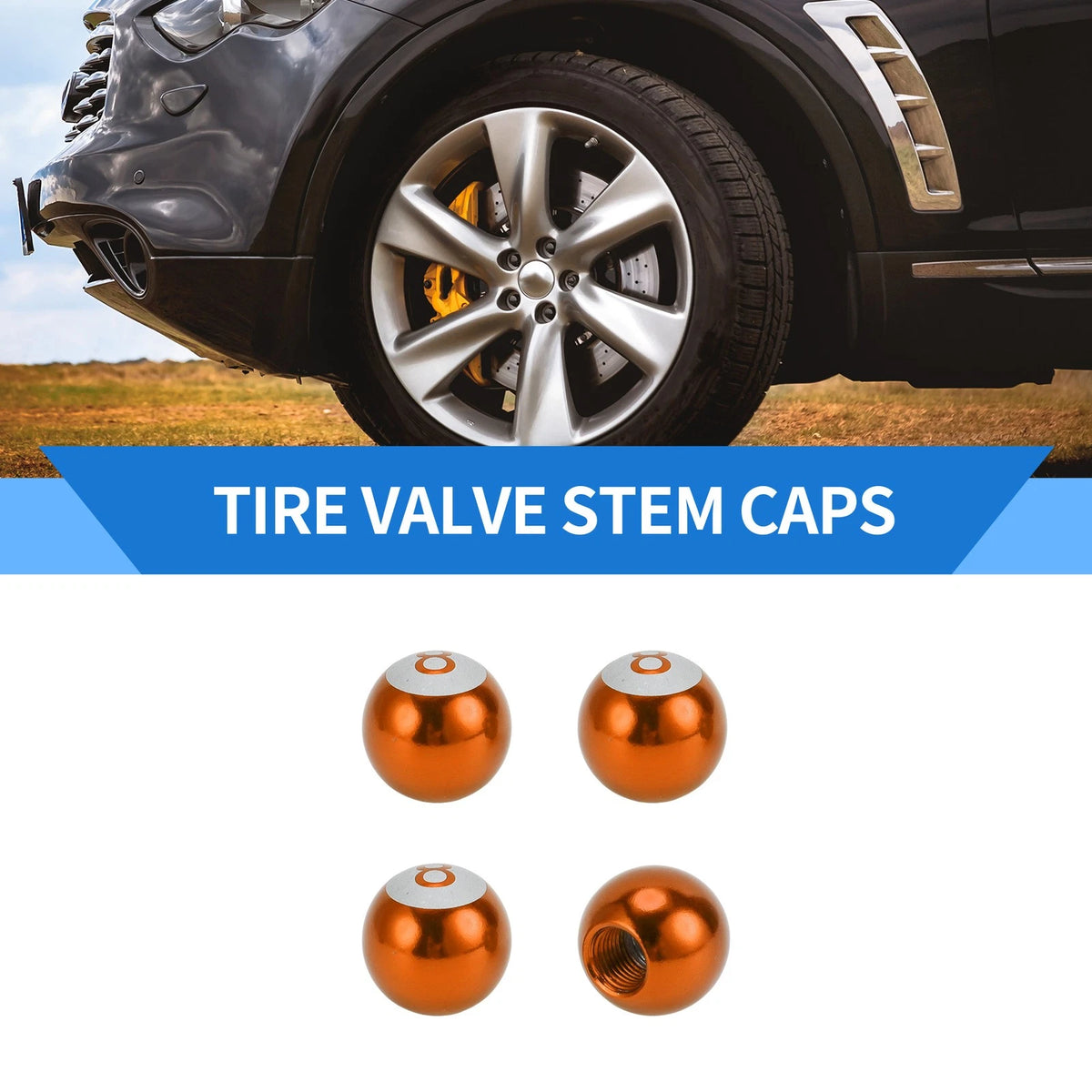 Tire Valve Stem Caps Replacement for Car SUV Truck Bike RV 4 Pcs (Orange Red)