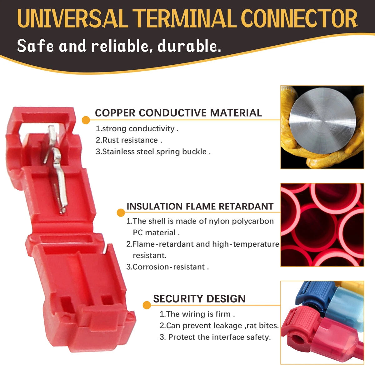 T-Tap Electrical Wire Terminals Quick Splice Connectors for Universal Use
