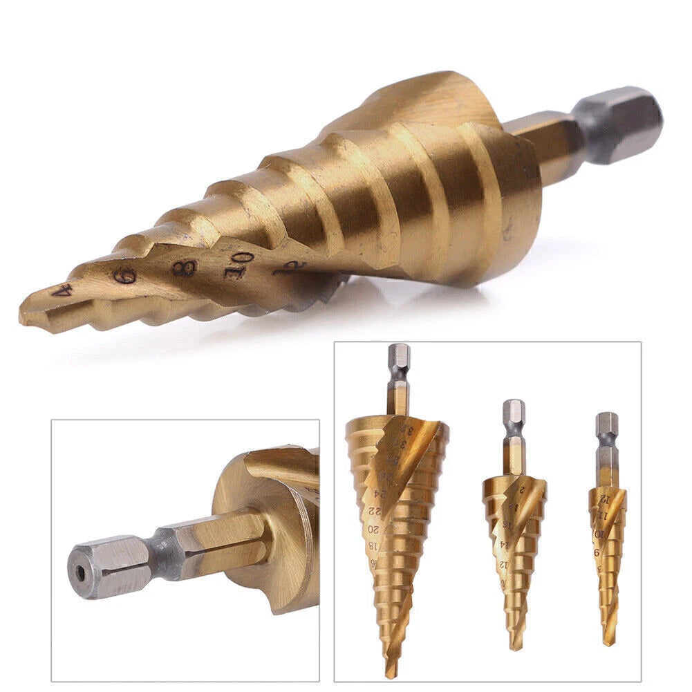 HSS Spiral Grooved Step Cone Drill Drills Bit 4mm - 12mm/20mm/32mm Hole Cut