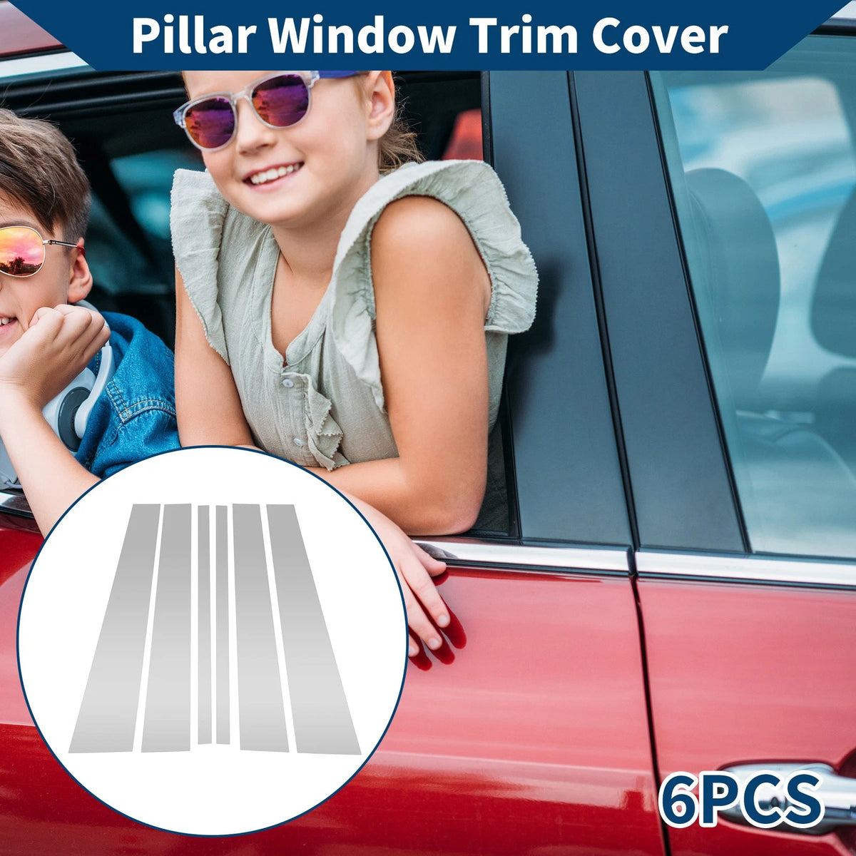 6 Pcs Door Pillar Window Trim for Lincoln Navigator (1997–2017) Silver Tone