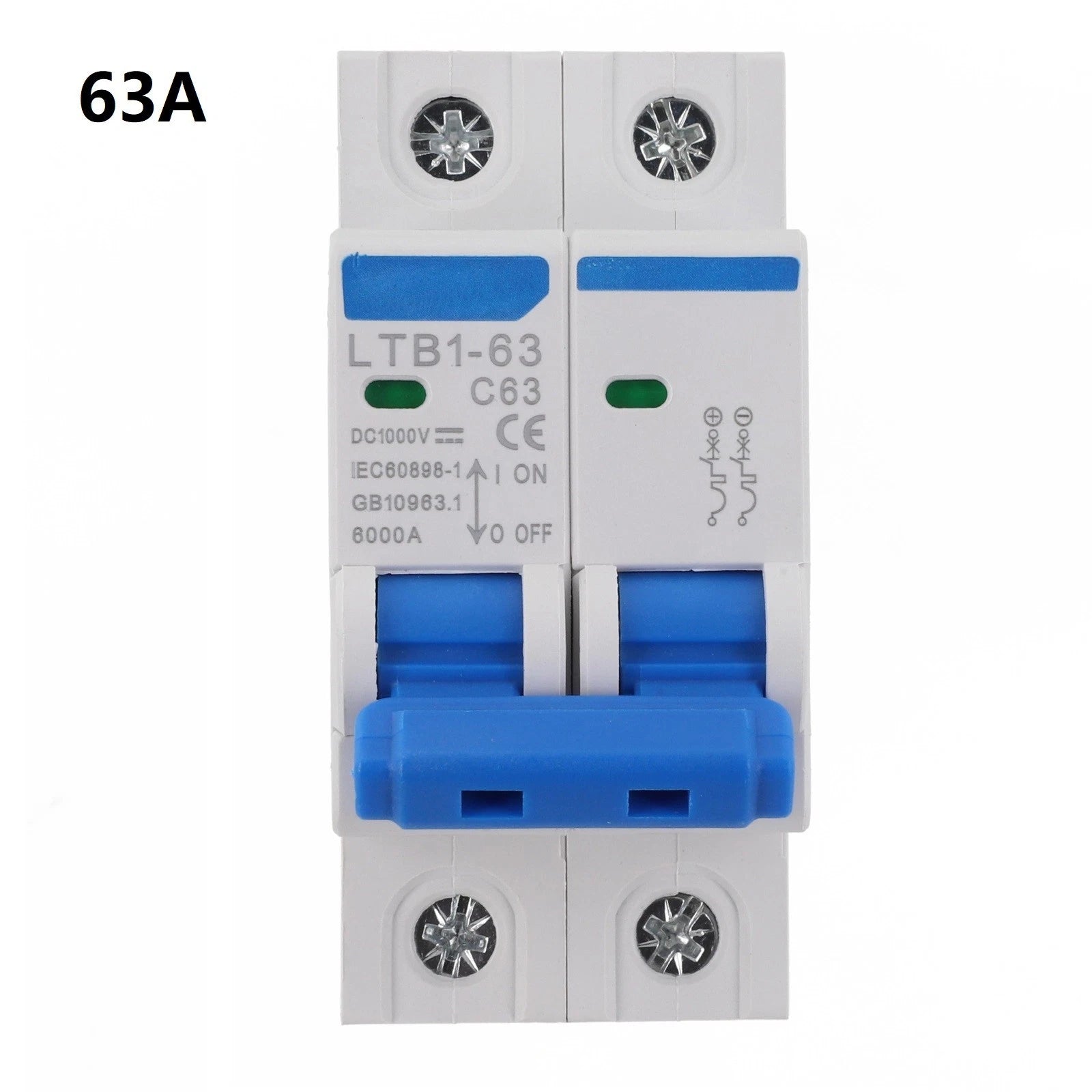 2 Pole 63A DC Circuit Breaker for Solar PV Disconnect Switch (1000V)