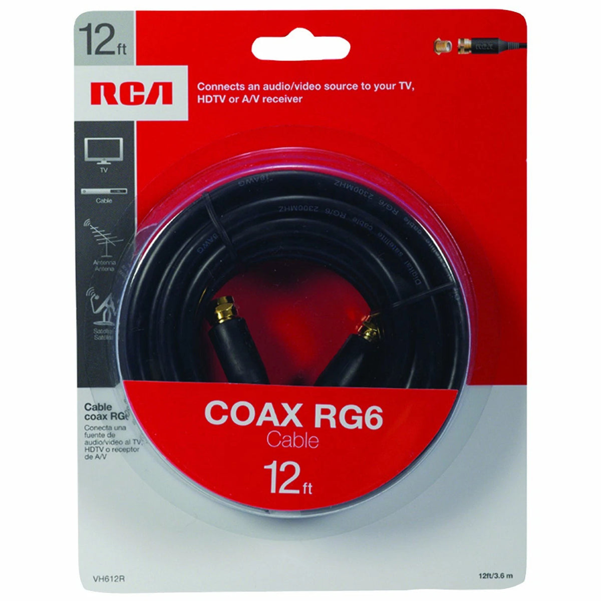 RCA VH612R RG6 Coaxial Cable for (12ft; Black)