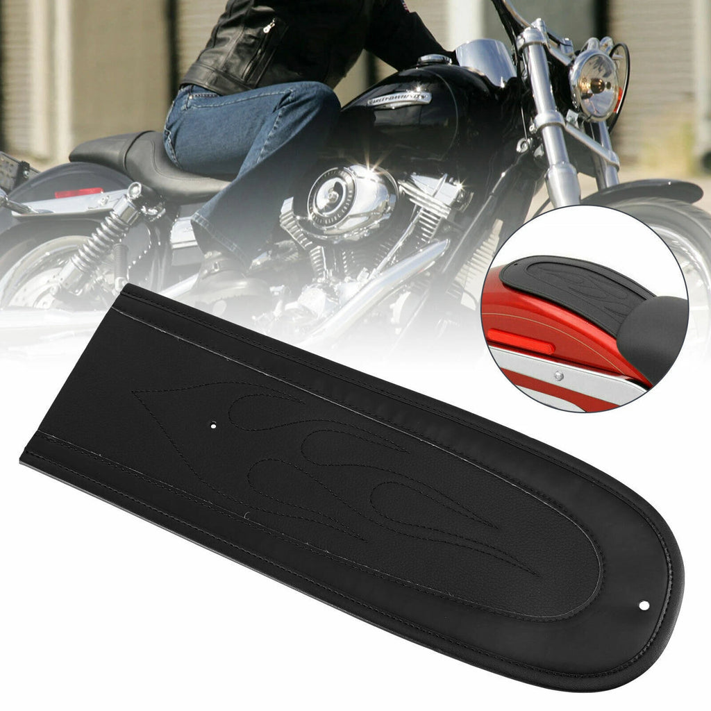 Rear Seat Fender Bib for Harley Dyna Super Glide (T9) - Black Flame Stitch PU Leather