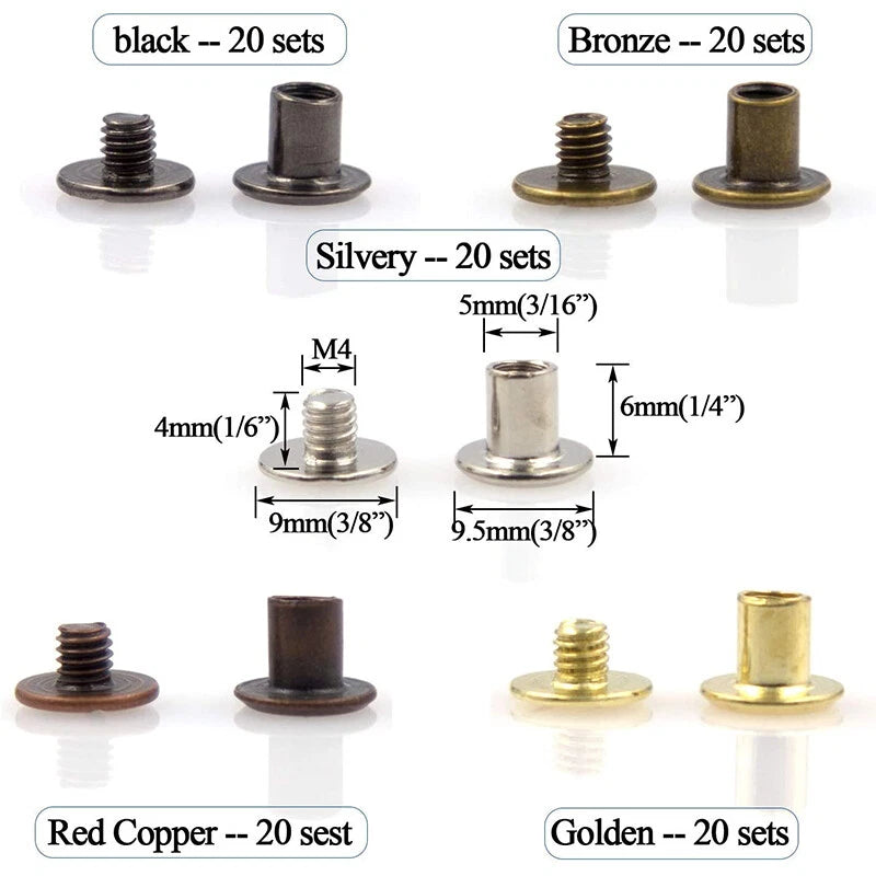 Set of 100 Chicago Binding Screws Assorted Kit Metal Round Cross Head