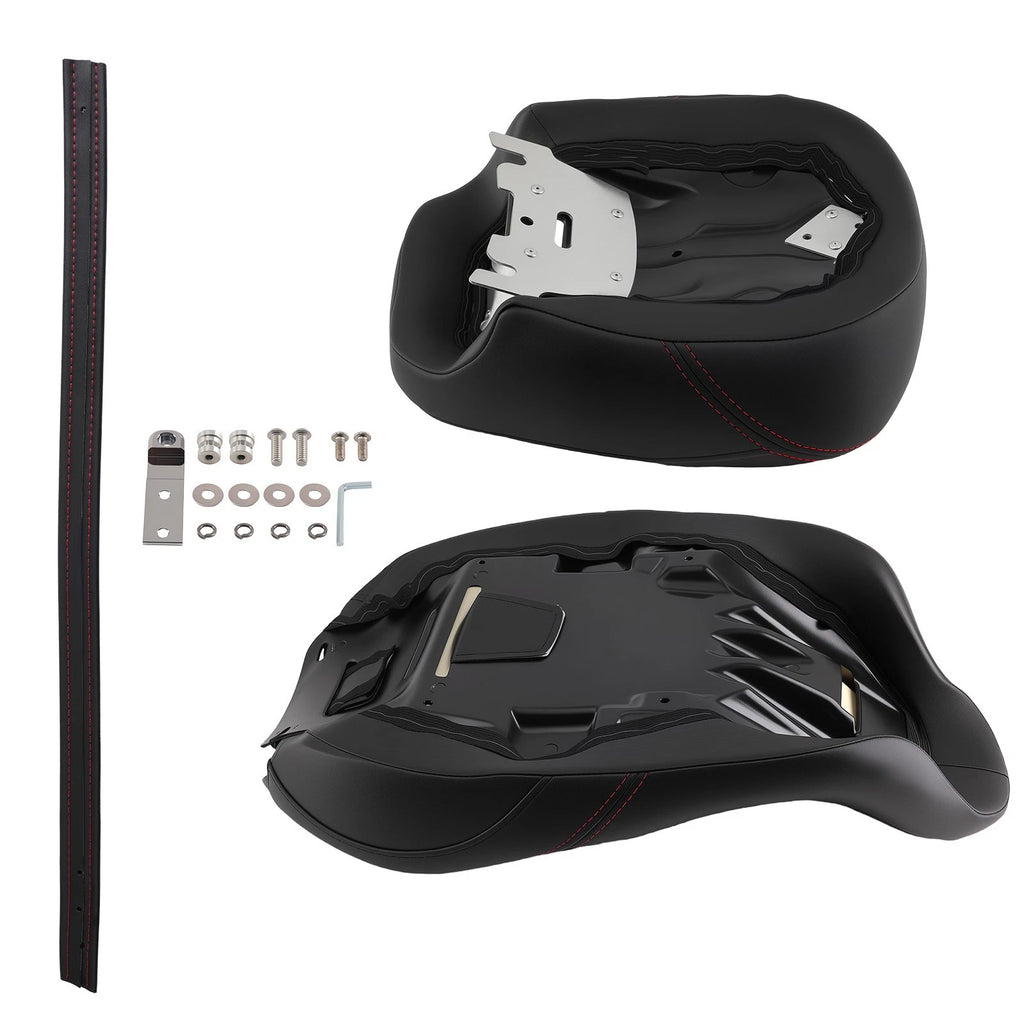 Black Seat for Harley Touring (2009–Present) Red Stitch Driver Passenger Front
