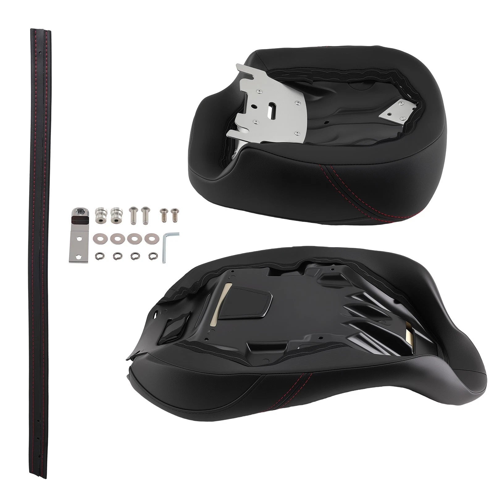 Black Seat for Harley Touring (2009–Present) Red Stitch Driver Passenger Front