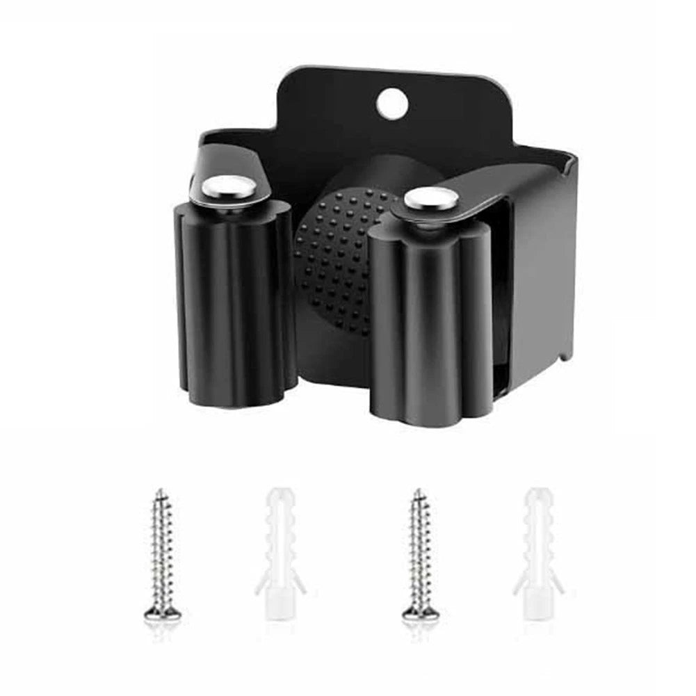 Compact Wall Broom Mop Holder with Hooks Stainless Steel Tool Organizer Rack