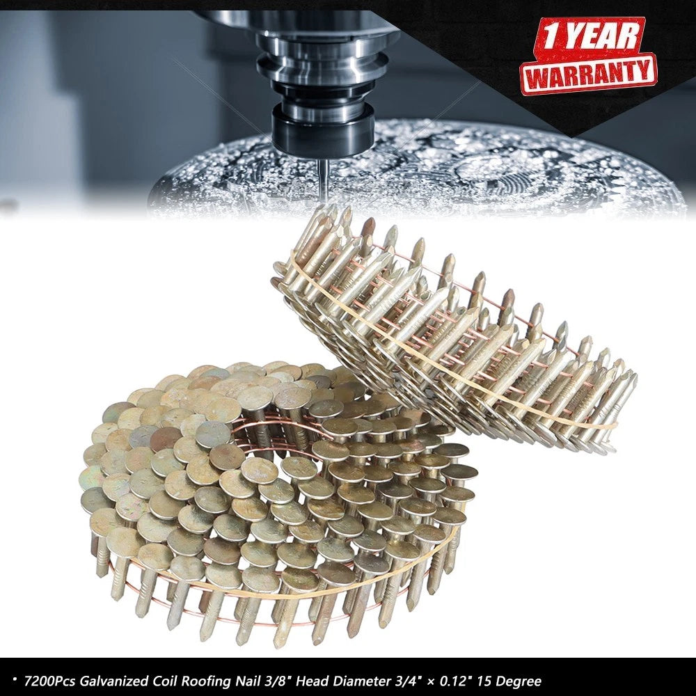7200 Pcs 3/8" Head Diameter Galvanized Coil Roofing Nail (15 Degree)