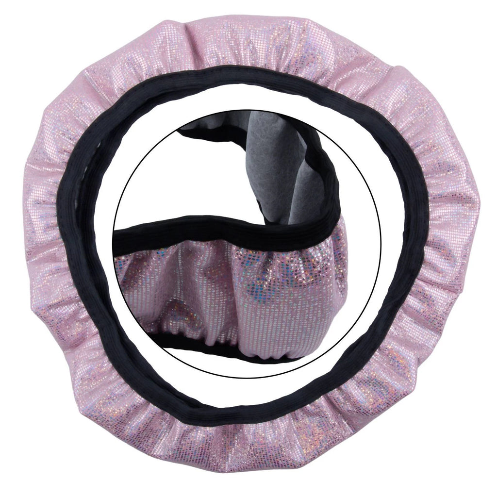 3PCS Steering Wheel Cover Set for Universal Vehicles - Glitter Pink