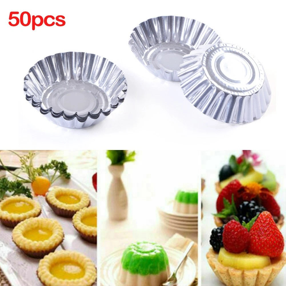 50Pcs Aluminum Egg Tart Cupcake Mold Baking Tool