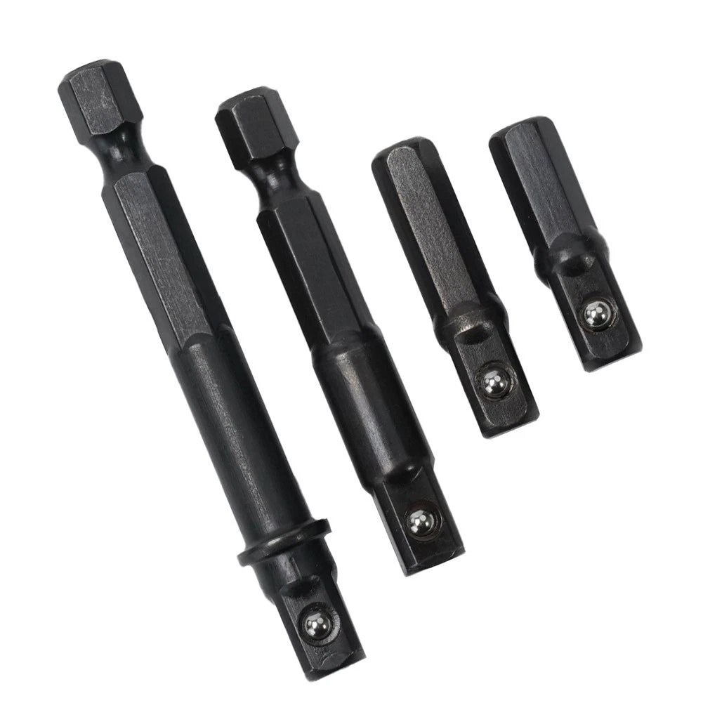Set of 4 Socket Adapters for Electric Screwdriver 30mm 50mm Chrome Vanadium Steel