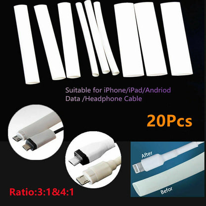 20Pcs Heat Shrink Tube Wrap Sleeve for Phone/iPad Data Cable