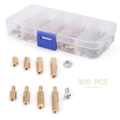 300pcs M2 Brass Hex Column Standoff Spacer Screw Nut Assortment