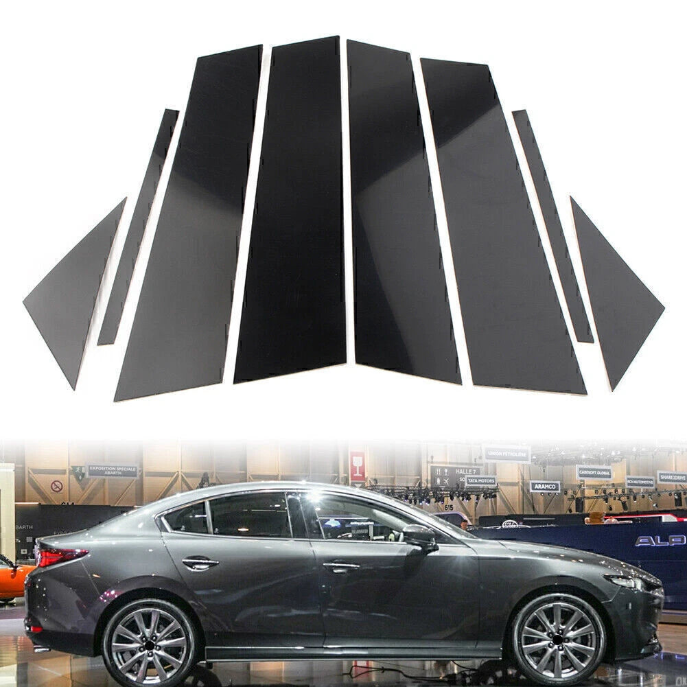 Set of 8 Gloss Black Pillar Posts for Mazda 3 Sedan (2019–2021)