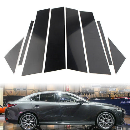 Set of 8 Gloss Black Pillar Posts for Mazda 3 Sedan (2019–2021)