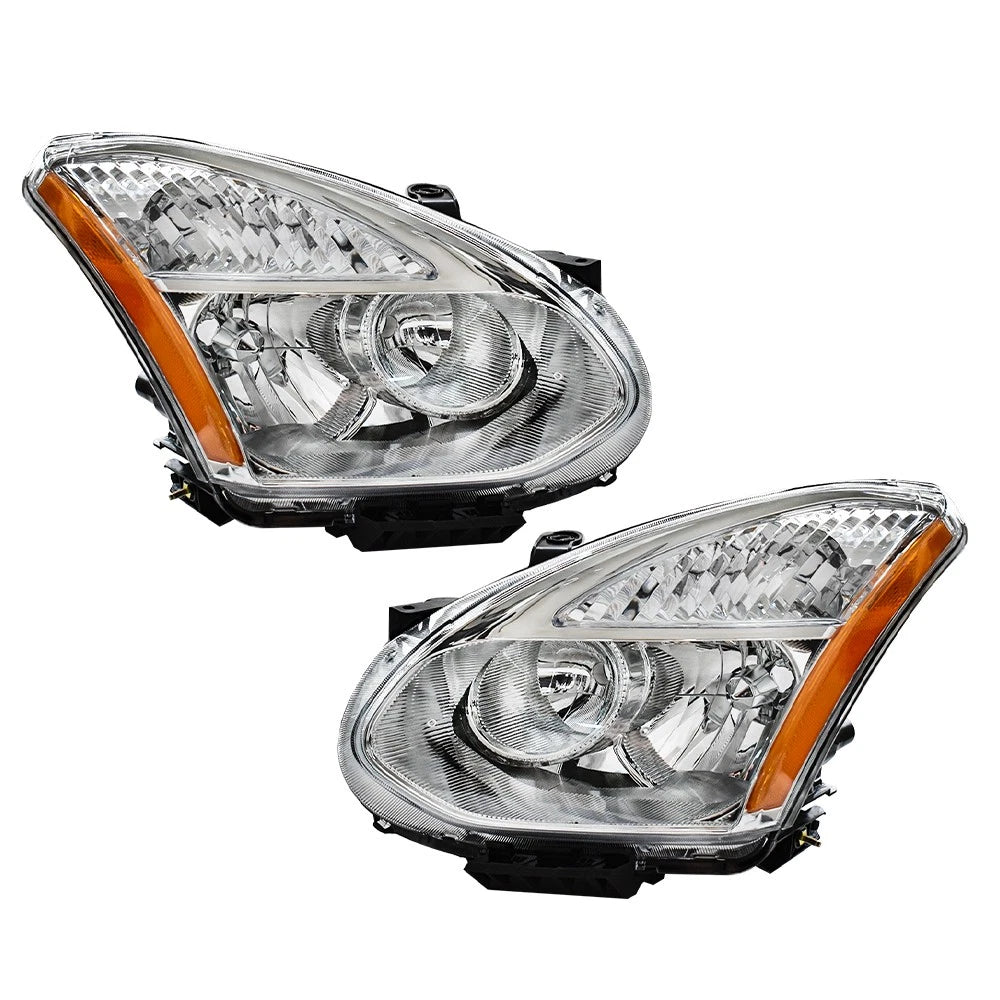 Headlights for Nissan Rogue (2008–2013) Halogen Chrome Left+Right Side