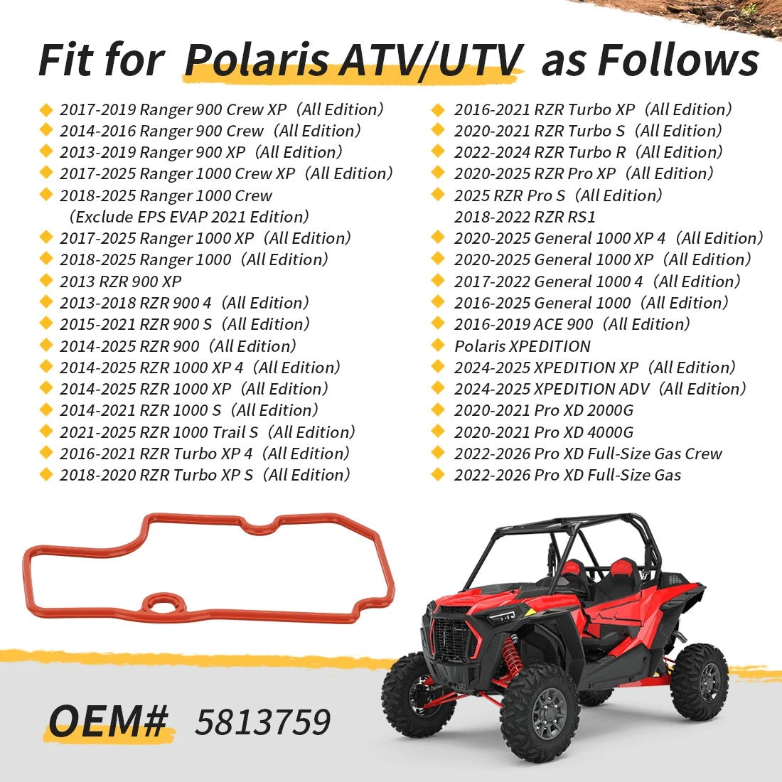 Cover Breather Seal 5813759 for Polaris RZR 900 XP 1000 / RZR XP Turbo R S PRO XP (2015–2023)