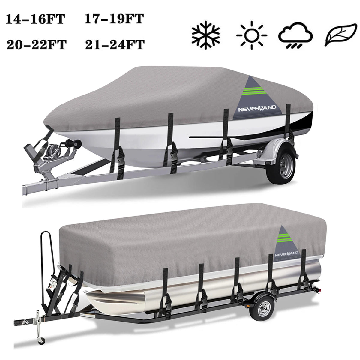Pontoon Boat Cover Waterproof UV Dust Snow Protection 14-24 ft