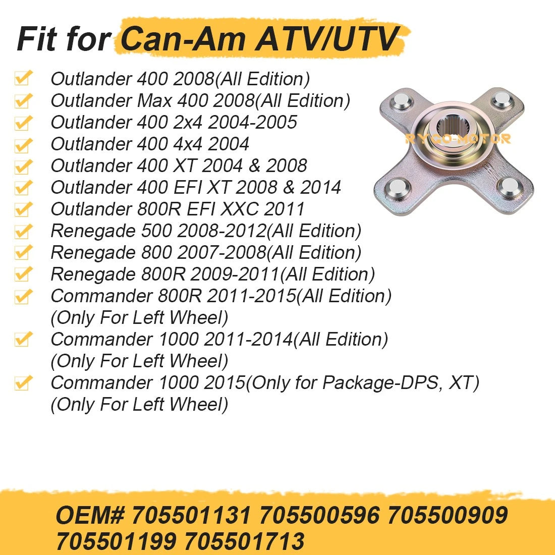 Rear Left/Right Wheel Hub for Can-Am Outlander 800R 400 330 Commander 1000 800R