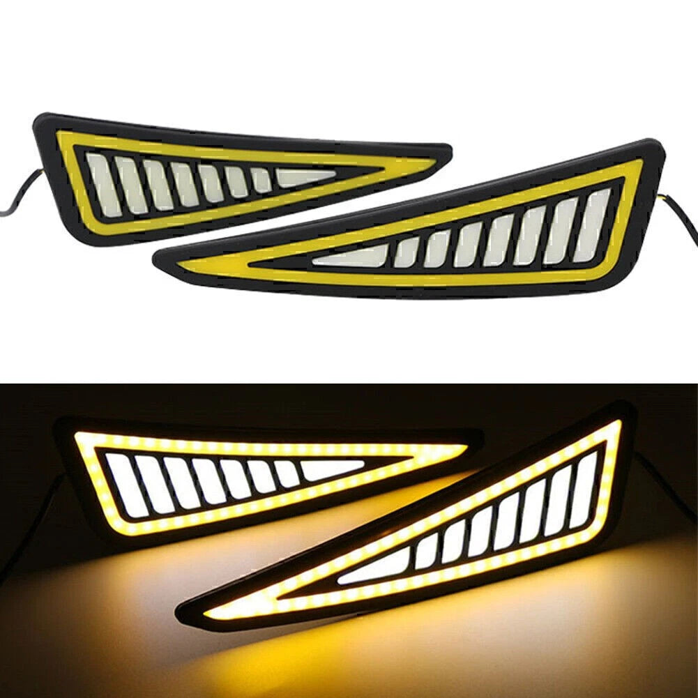 2x Car Universal DRL LED Daytime Running Light Driving Turn Signal White/Amber