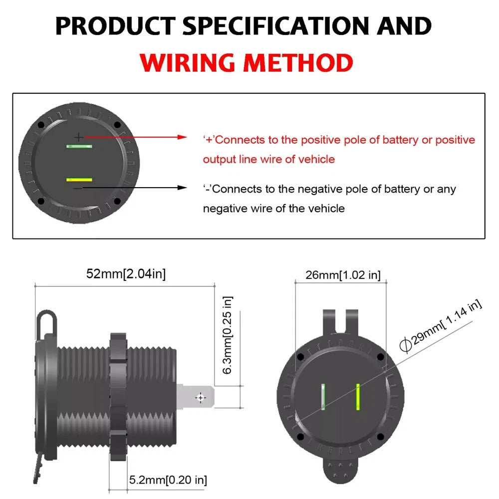 Cigarette Lighter Socket USB Charger Power Adapter for Car (Waterproof)