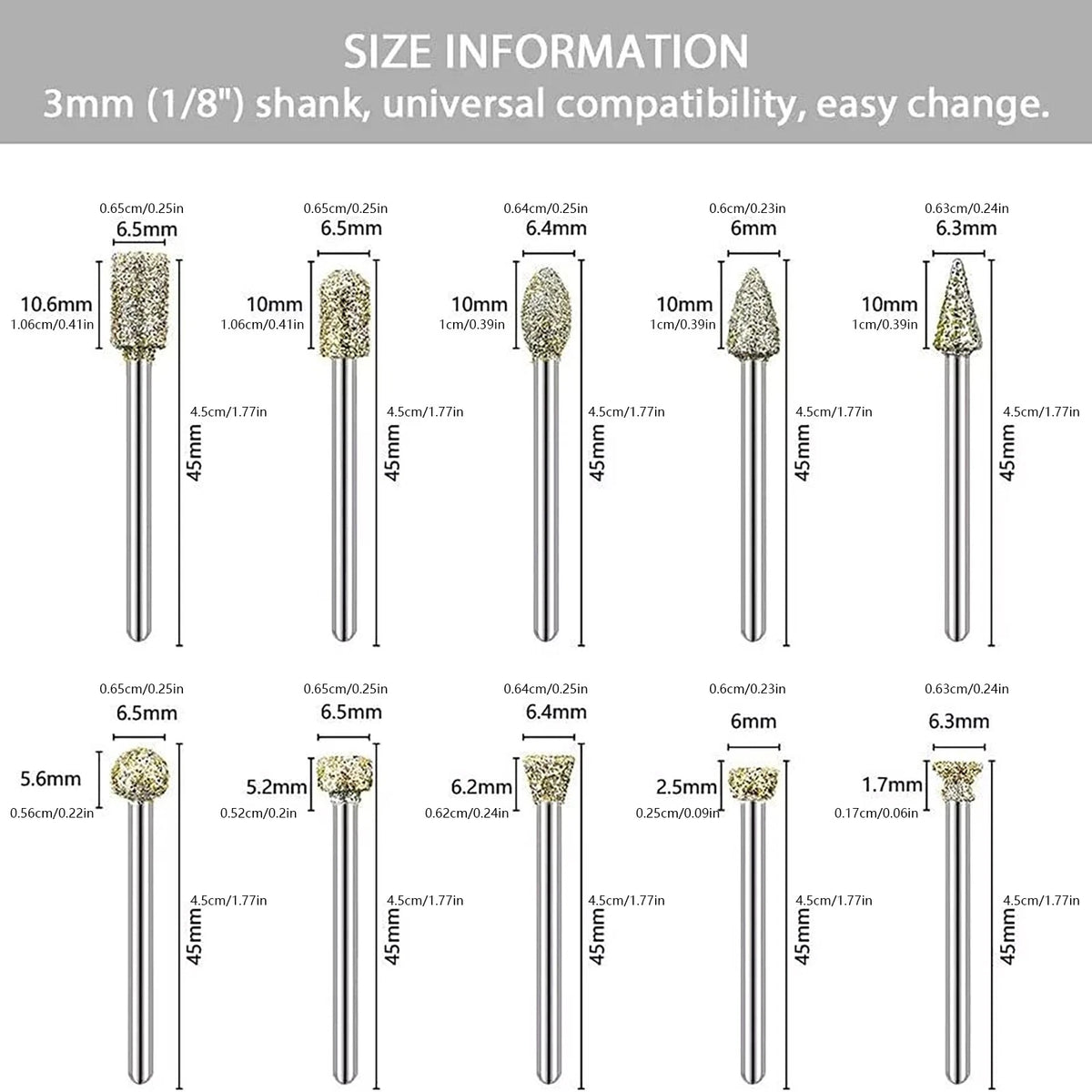 20x Diamond Grinding Burr Drill Bits for Glass Engraving Cutting Polishing