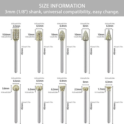 20x Diamond Grinding Burr Drill Bits for Glass Engraving Cutting Polishing