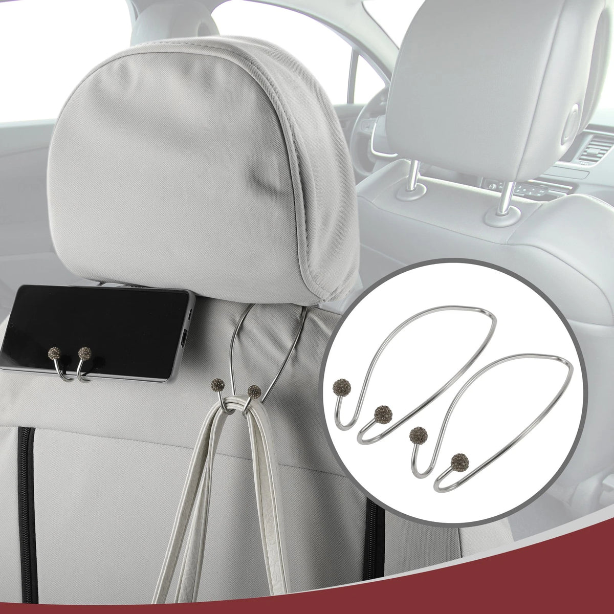 2 Pcs Universal Car Seat Headrest Hook for Purses and Bags (Gray)