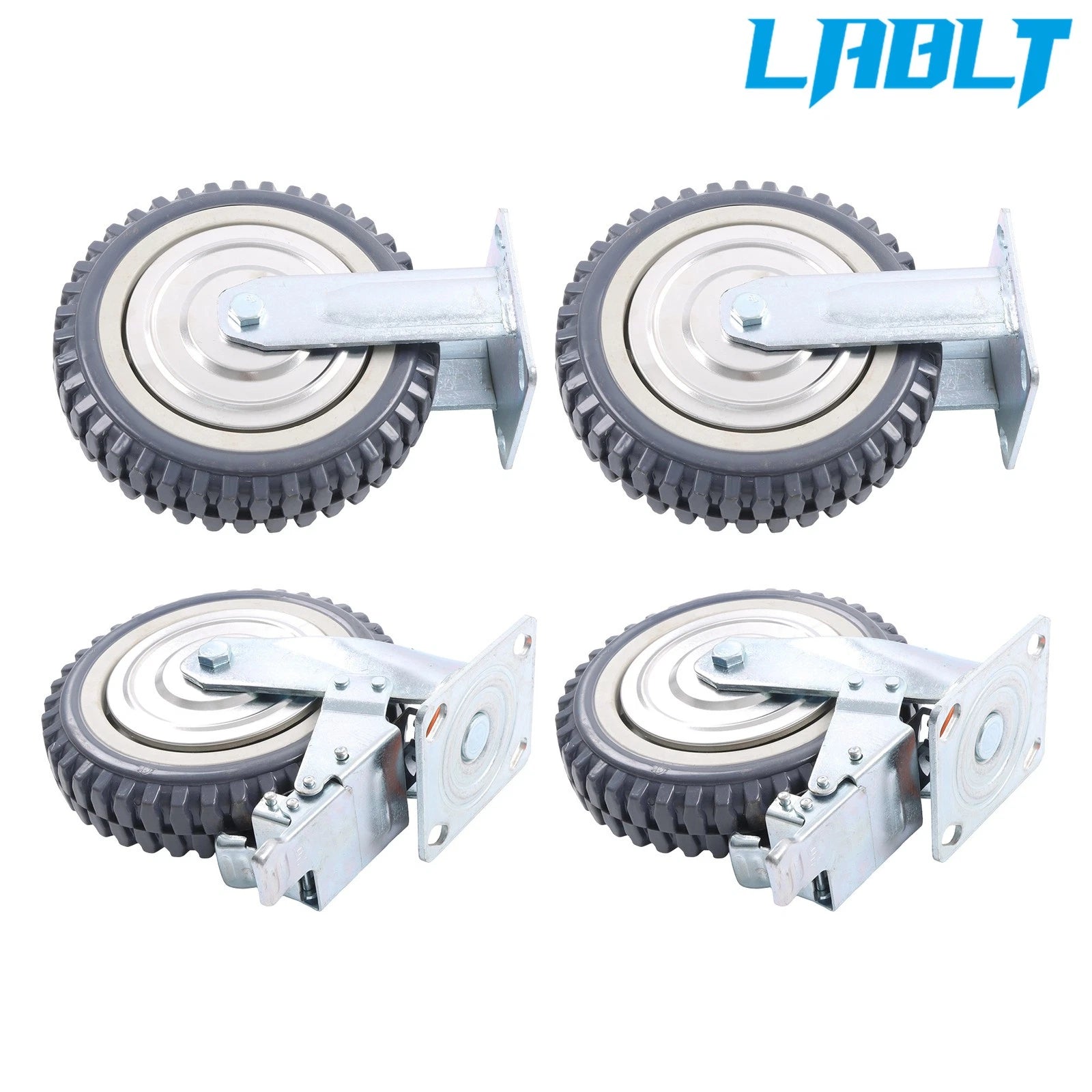 Set of 4 Heavy Duty 8" Solid Caster Wheels (2 Swivel & 2 Fixed)