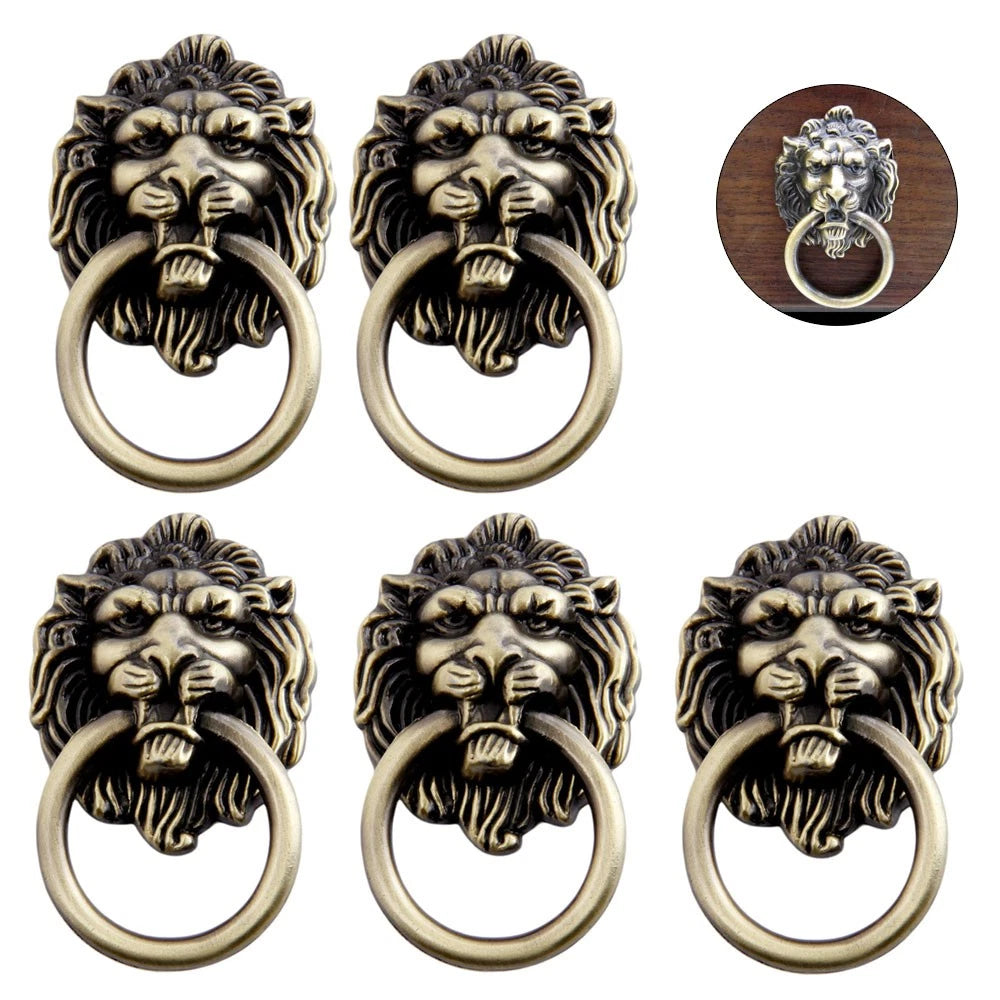 5Pc Antique Lion Head Door Pull Handle for Cabinet Drawer