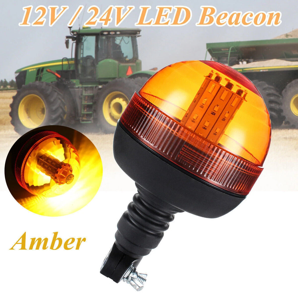 LED Rotating Flashing Amber Beacon for Tractor (Flexible DIN Pole Mount)