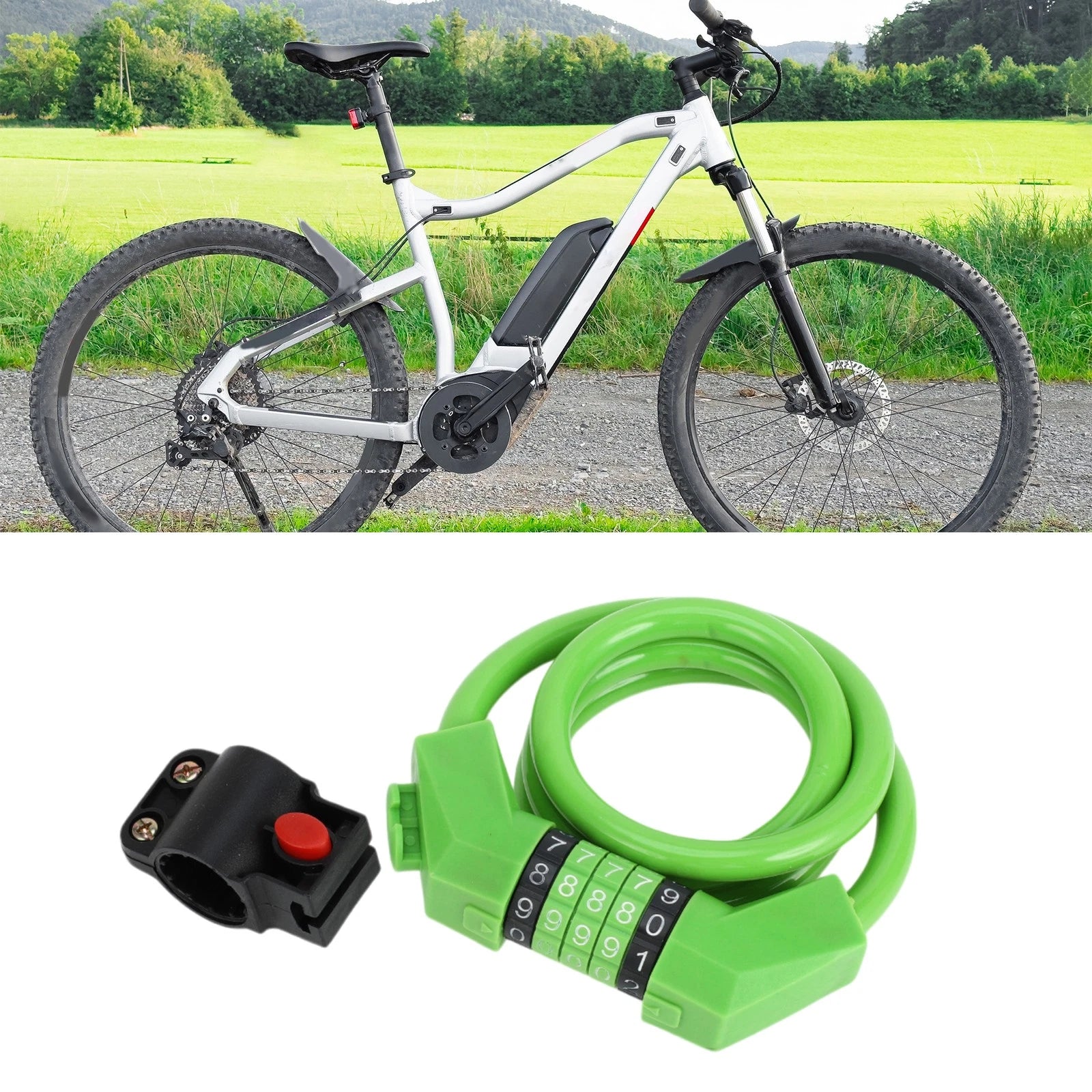 Bicycle Padlock Cable Lock 130cm Resettable 5 Digit for Green Bike (Set)