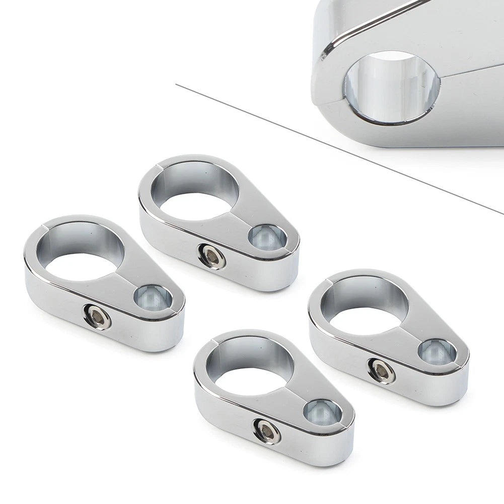 Set of 4 Chrome Brake Clutch Cable Wire Clamp Clips for Harley (1" Handlebar)