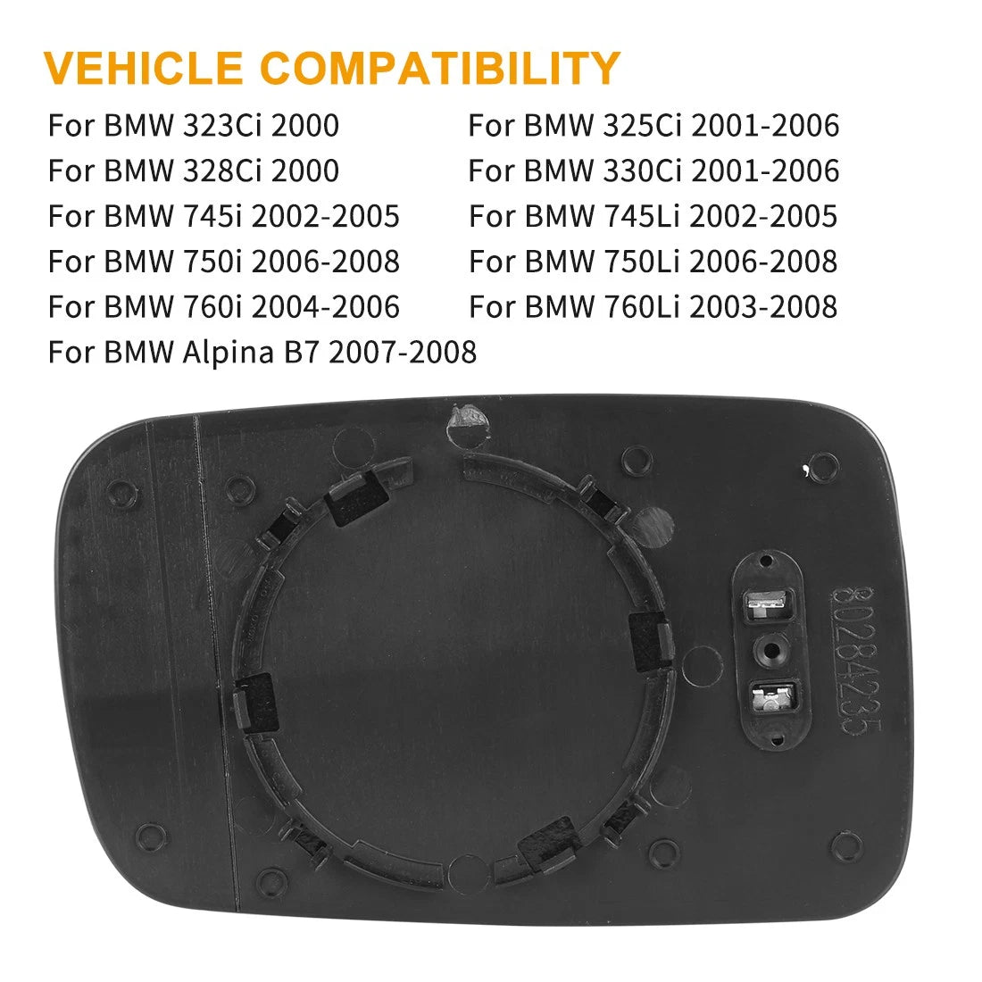 Mirror Glass Heated with Backing Plate Passenger Side RH for BMW 745i (2002–2005)