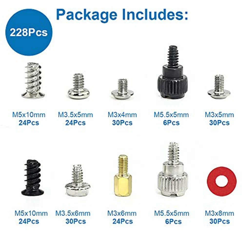 228Pcs PC Screw Standoff Set for Computer Case Cooler Fan