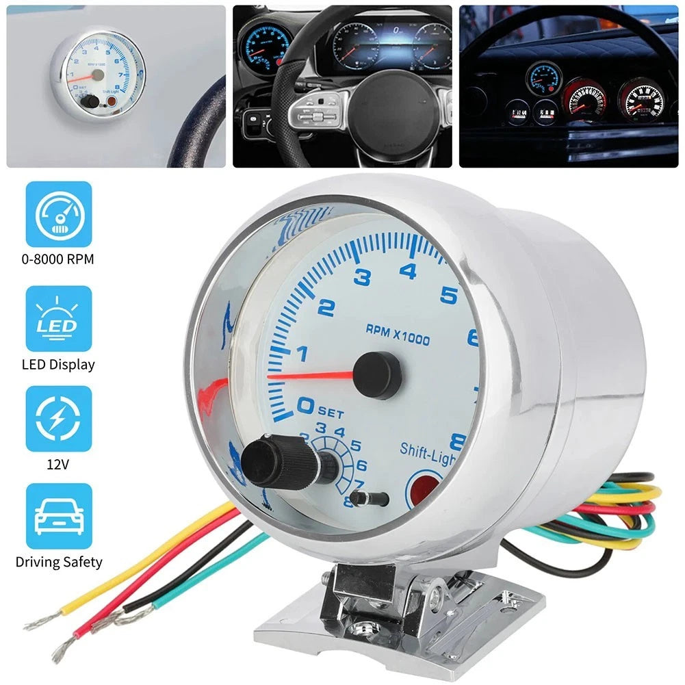 3" Tachometer Gauge for Car with Blue LED Lighting (Universal)