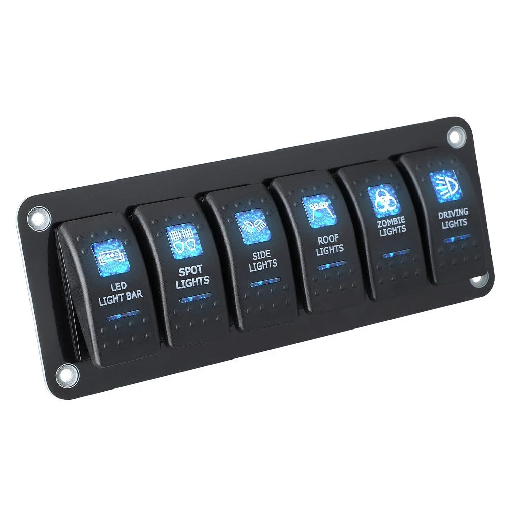 6 Gang Rocker Switch Panel with LED Indicators for Boat Trucks (12V 24V)