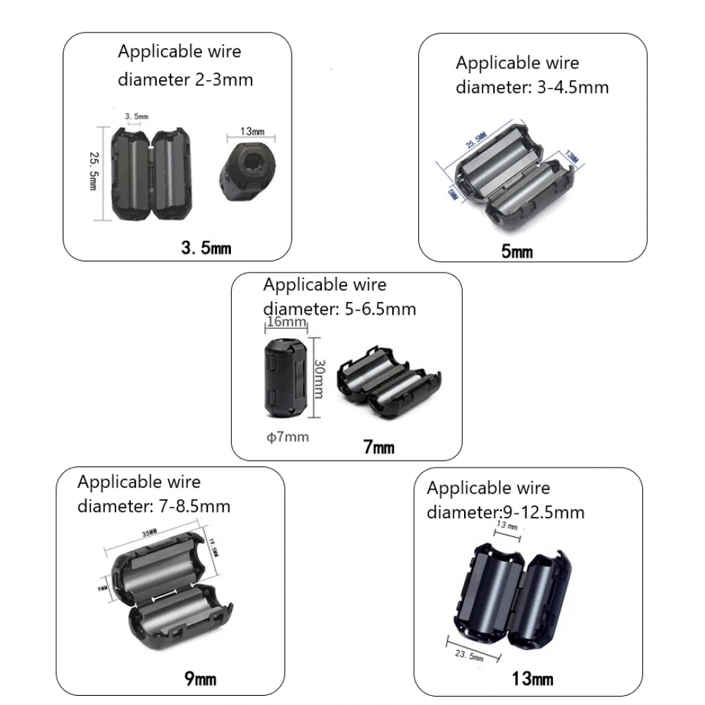10PCS Ferrite Core Noise Suppressor Clips for 5mm Wires
