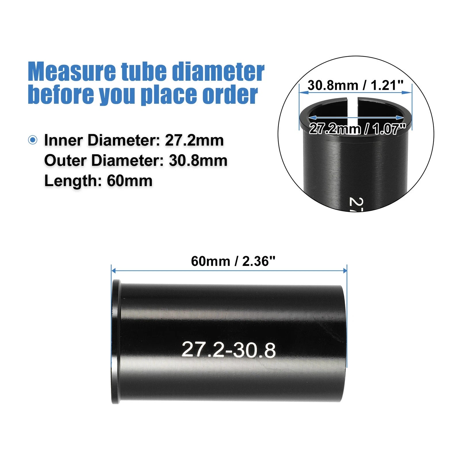 Seat Post Adapter Reducing Sleeve 27.2 to 30.8mm for Bicycle (2 Pcs)