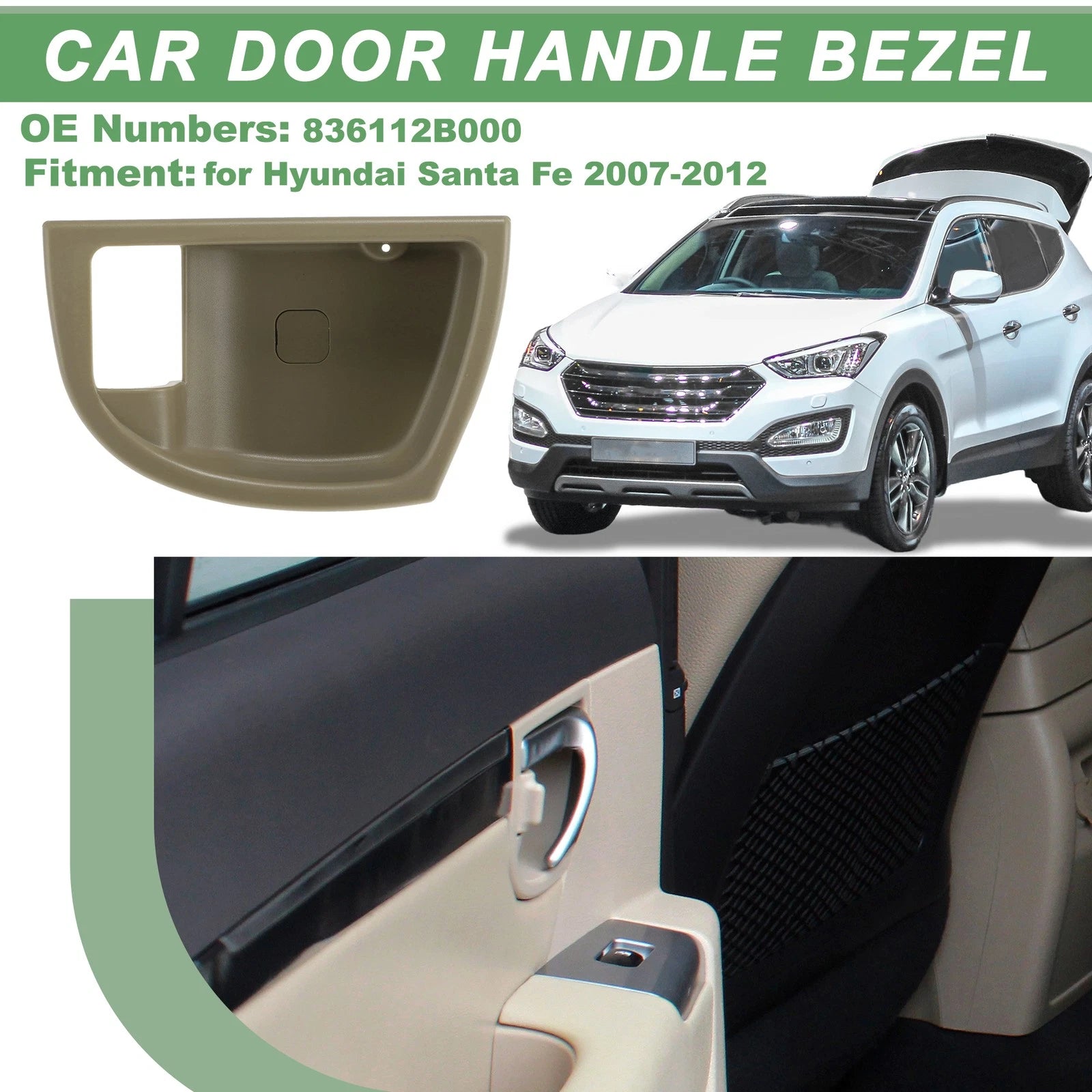 Rear Left Interior Door Handle Trim Bezel for Hyundai Santa Fe (2007–2012) Beige