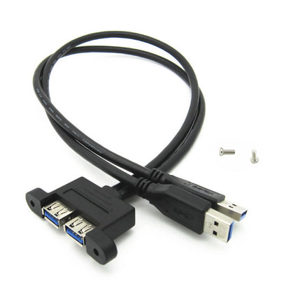 Dual USB 3.0 A Male to Female Extension Panel Mount Cable 30cm