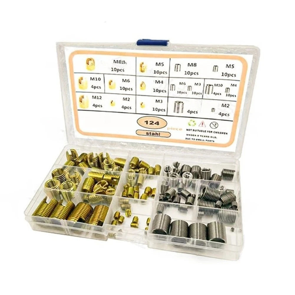 124pc Stainless Steel Thread Repair Kit with Comprehensive Size Range M2 to