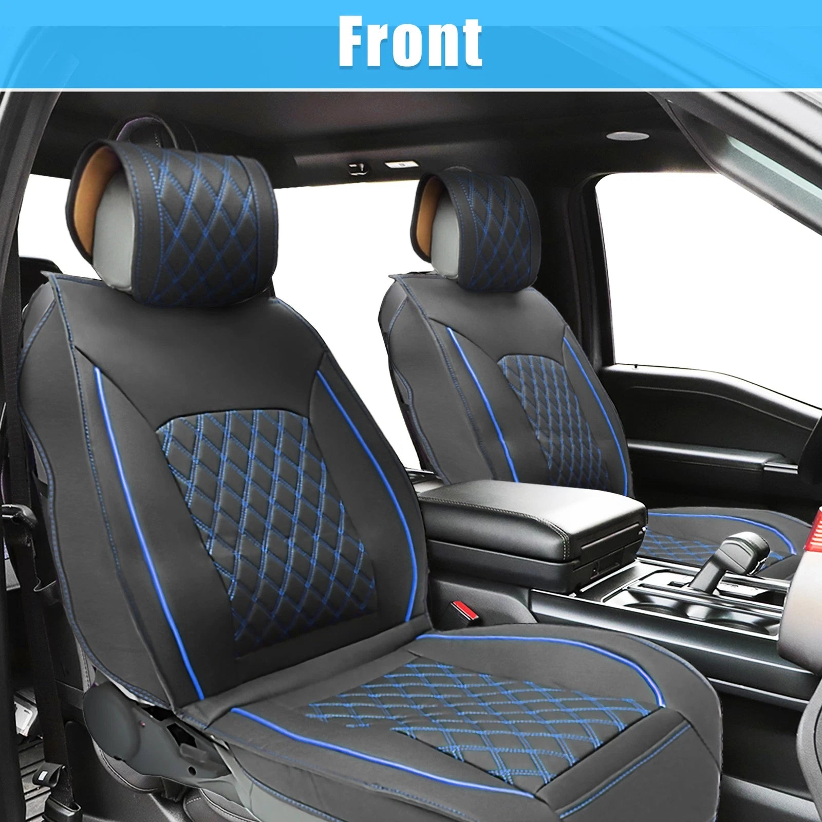 Front Seat Cushion Cover for Dodge Ram 2009–2023 Black Blue Set 2 Pcs
