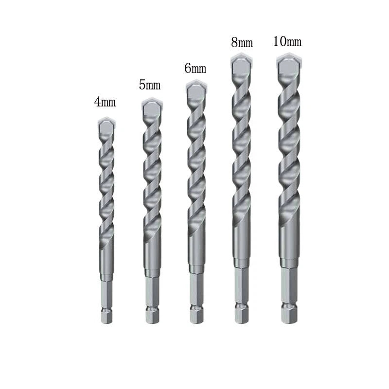 Set of 5 Carbide Masonry Drill Bits Hex Shank for Hard Material (4mm-10mm)