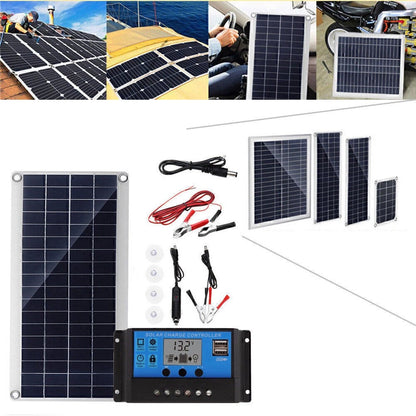 12-18V Black Solar Panel DC/USB Charging Dual USB Port Kit for Camping Traveling