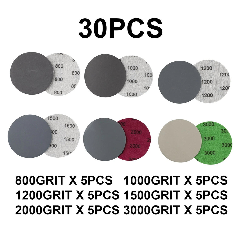 30pcs Hook & Loop Sandpaper Kit for Wood Polishing 75mm