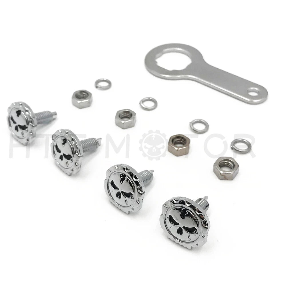 Gear Skull License Plate Mount Hardware for Universal Vehicles (1/4" Chrome)
